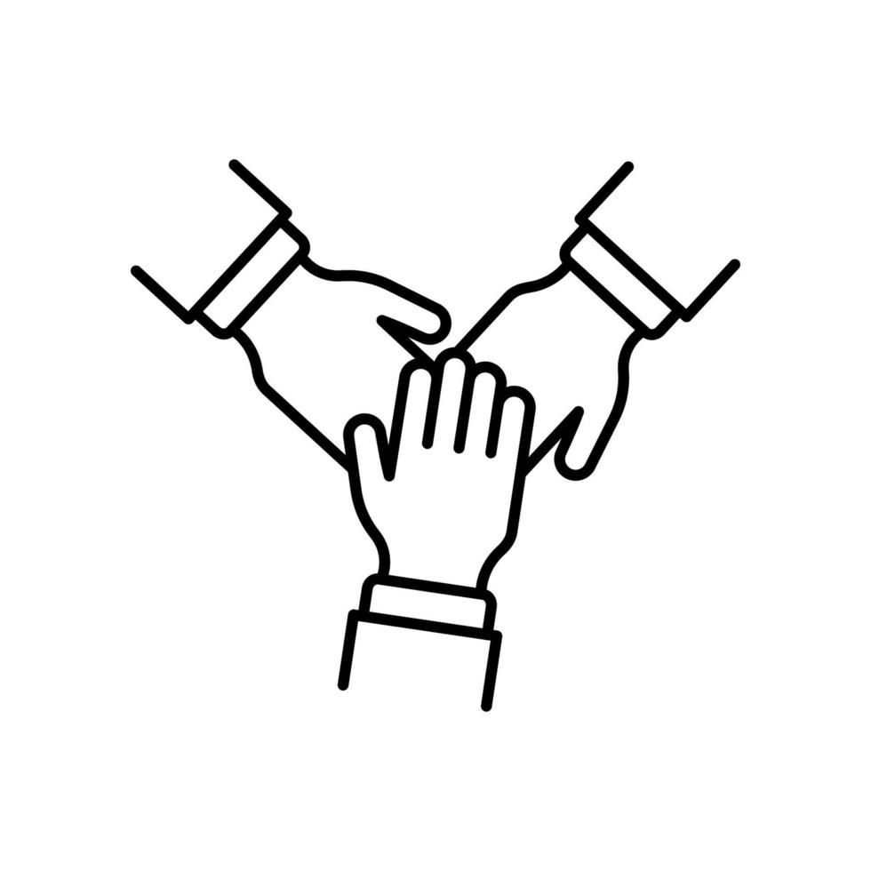 Teamwork Alliance Partnership Help Together Hand Outline Icon. Collaboration Group Team Job Linear Pictogram. Company Participation Line Icon. Editable Stroke. Isolated Vector Illustration.