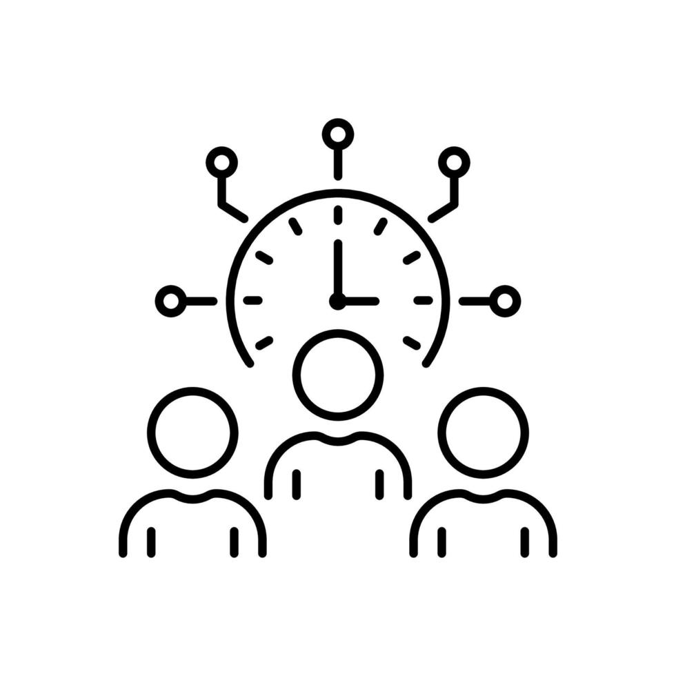 Time Management Outline Icon. Efficiency Team Work Process Schedule Clock Optimization Line Icon. Productivity, Control Deadline Linear Pictogram. Editable Stroke. Isolated Vector Illustration.