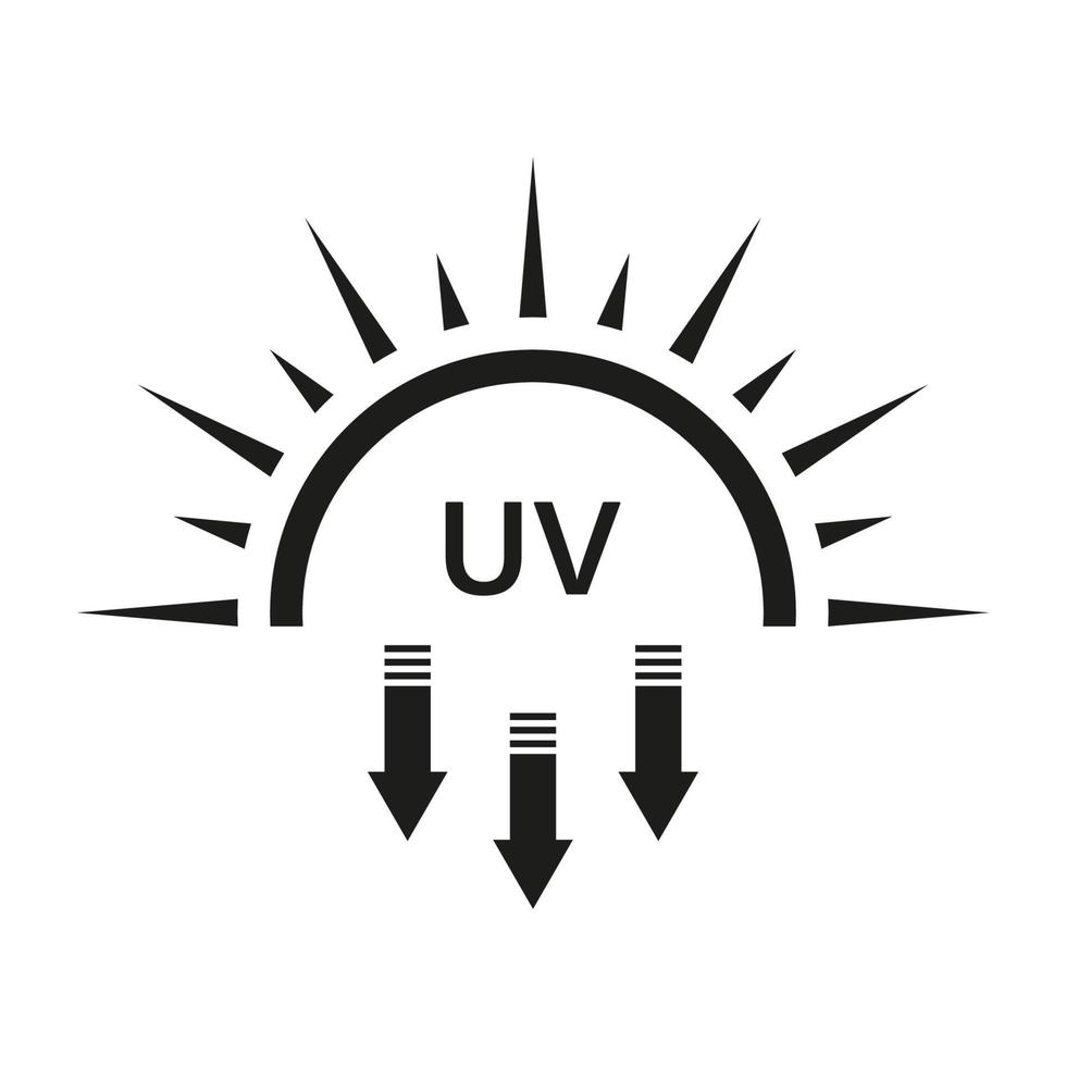 rayos ultravioleta silueta icono negro. la flecha UV del sol protege el pictograma del glifo de radiación. Icono de cuidado de la piel de defensa de protección solar. bloqueador solar spf resistente a los rayos solares. ilustración vectorial aislada vector