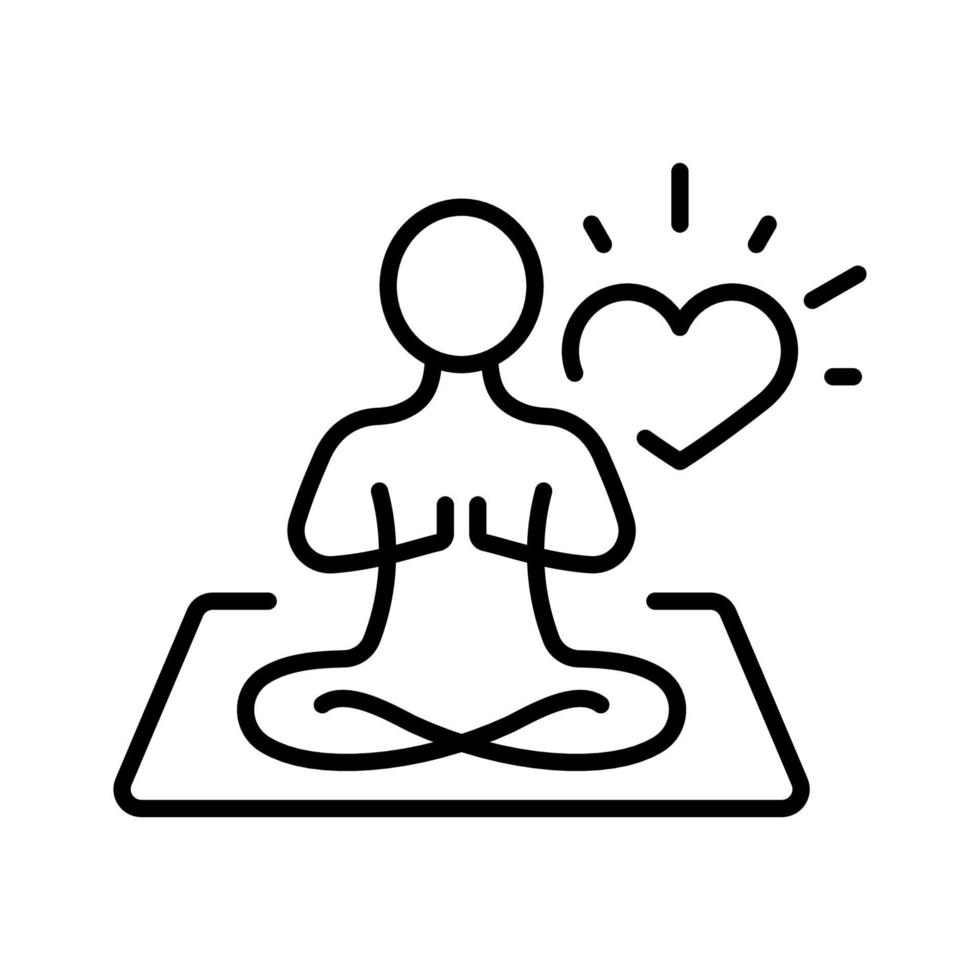 icono de línea de mantra yoga. meditar relajarse pictograma lineal. icono de contorno de chakra espiritual zen. calma aura galaxia serenidad y salud cuerpo. logotipo de meditación. trazo editable. ilustración vectorial aislada. vector