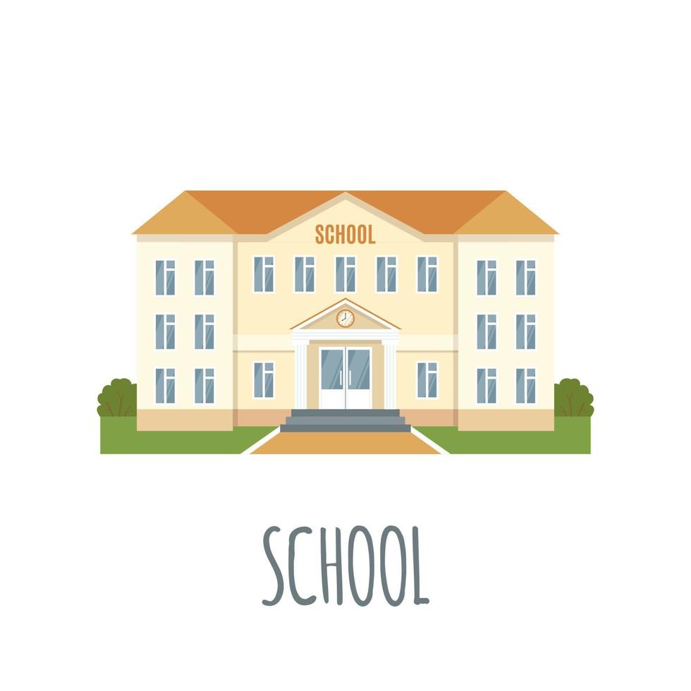School Icon in flat style on white background. Vector illustration