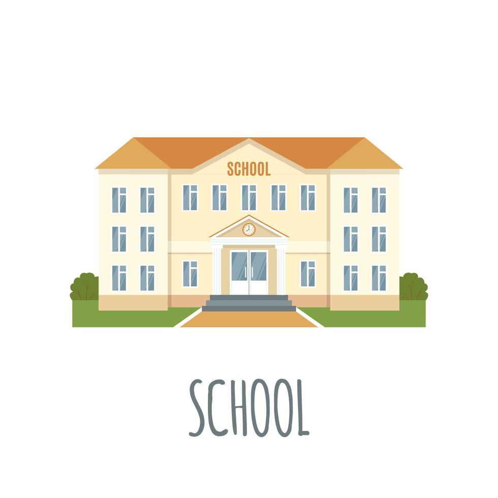 School Icon in flat style on white background. Vector illustration