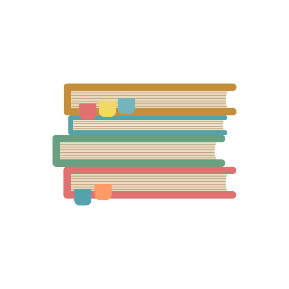 pila de icono de libros con marcadores en estilo plano aislado sobre fondo blanco. ilustración vectorial vector