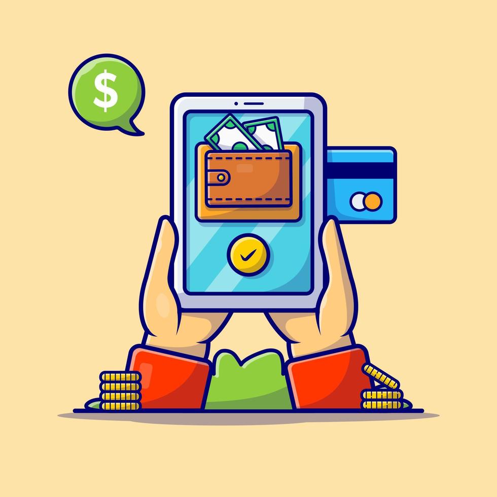 Online Banking Cartoon Vector Icon Illustration. Business  Technology Icon Concept Isolated Premium Vector. Flat  Cartoon Style