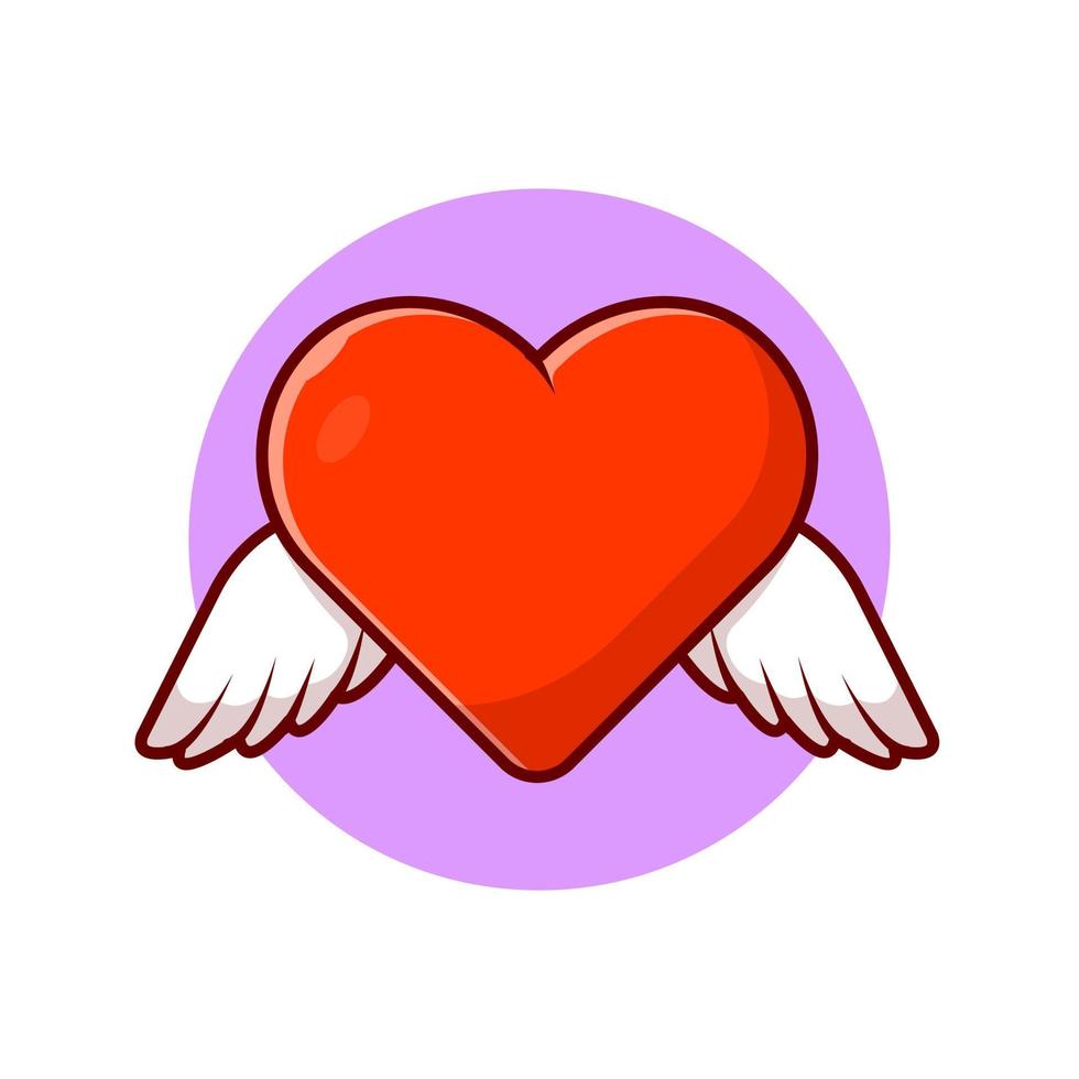 corazón de amor con ilustración de icono de vector de dibujos animados de ala. signo objeto icono concepto aislado vector premium. estilo de dibujos animados plana