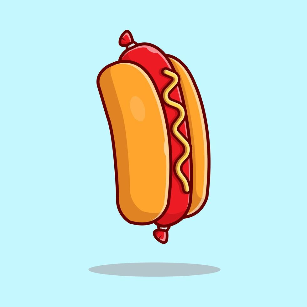 Hotdog Cartoon Vector Icon Illustration. Food Object Icon  Concept Isolated Premium Vector. Flat Cartoon Style