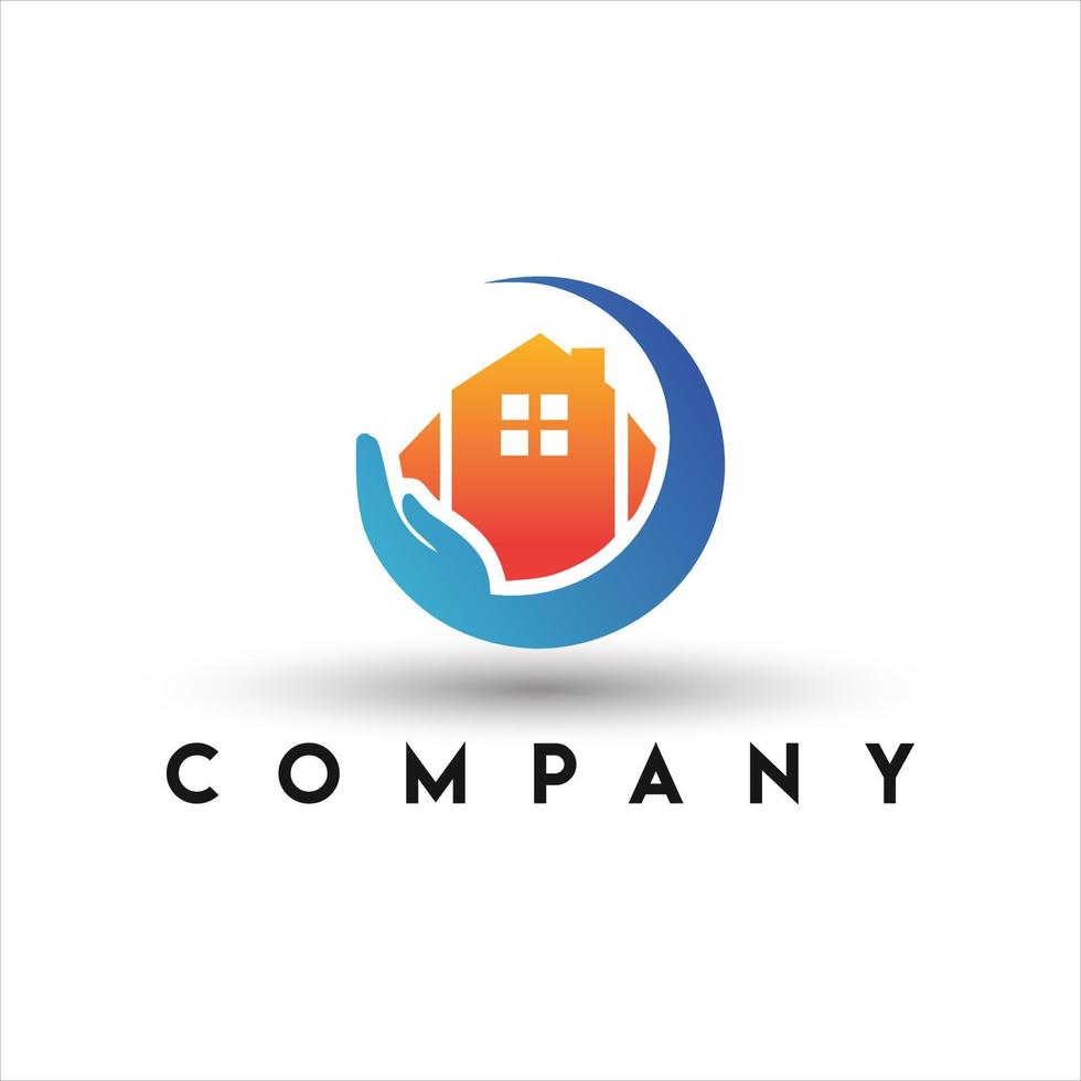 House Care logo. Real Estate People Save House Roof and Hand Taking Care Home Logo vector