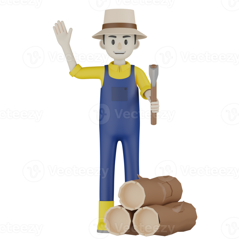 3d Isolated  Gardener in blue and yellow clothes png