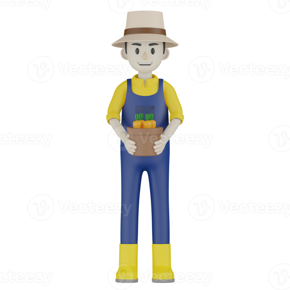 3d Isolated  Gardener in blue and yellow clothes png