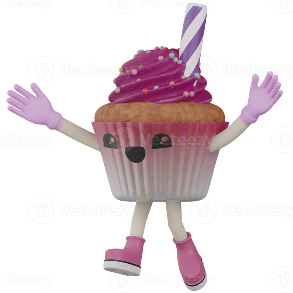 3d Isolated Cupcake with pink cream png