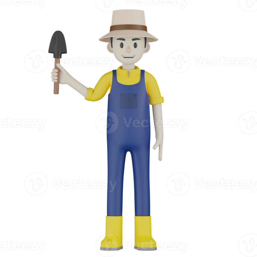 3d Isolated  Gardener in blue and yellow clothes png