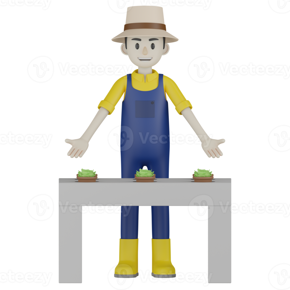 3d Isolated  Gardener in blue and yellow clothes png