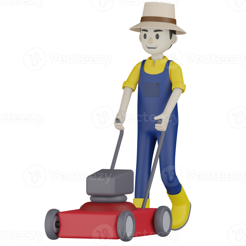 3d Isolated  Gardener in blue and yellow clothes png