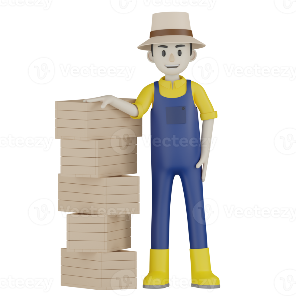 3d Isolated  Gardener in blue and yellow clothes png