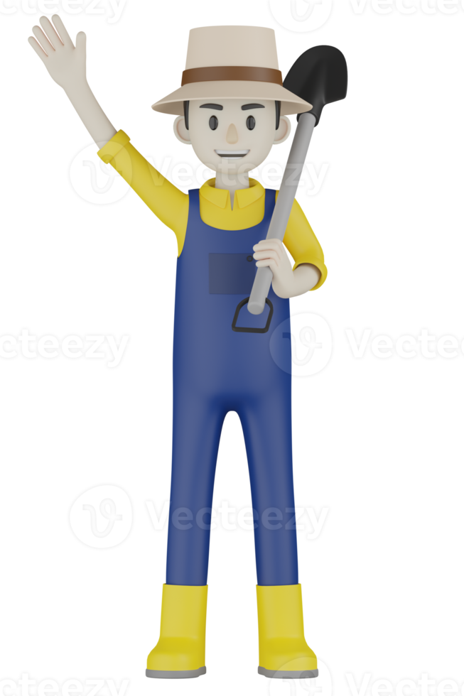 3d Isolated Gardener in blue and yellow clothes png