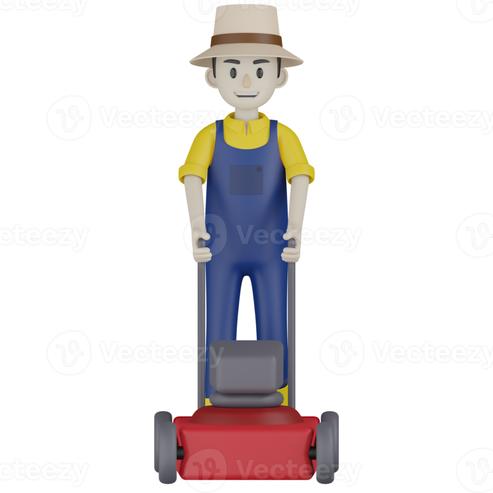 3d Isolated  Gardener in blue and yellow clothes png