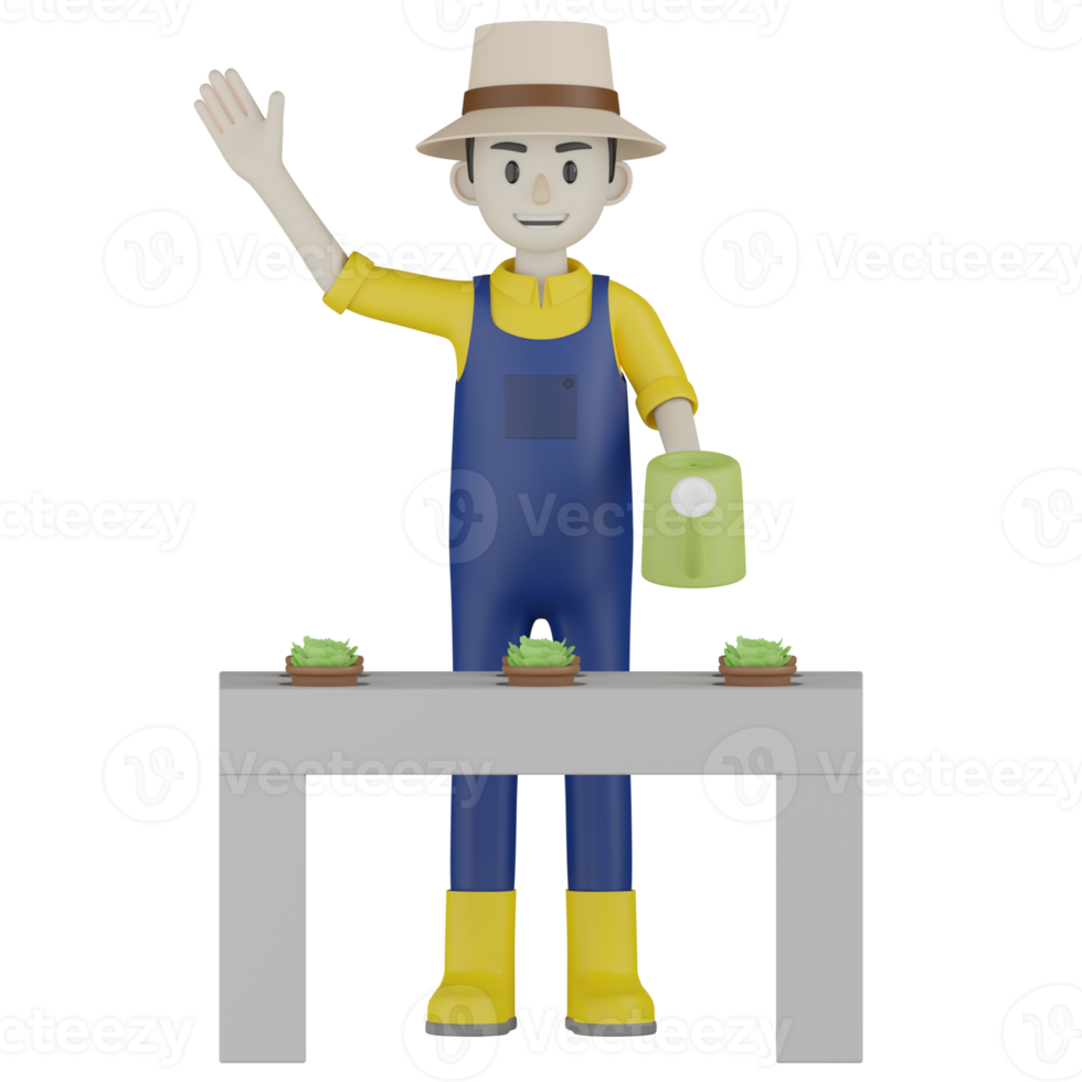 3d Isolated  Gardener in blue and yellow clothes png