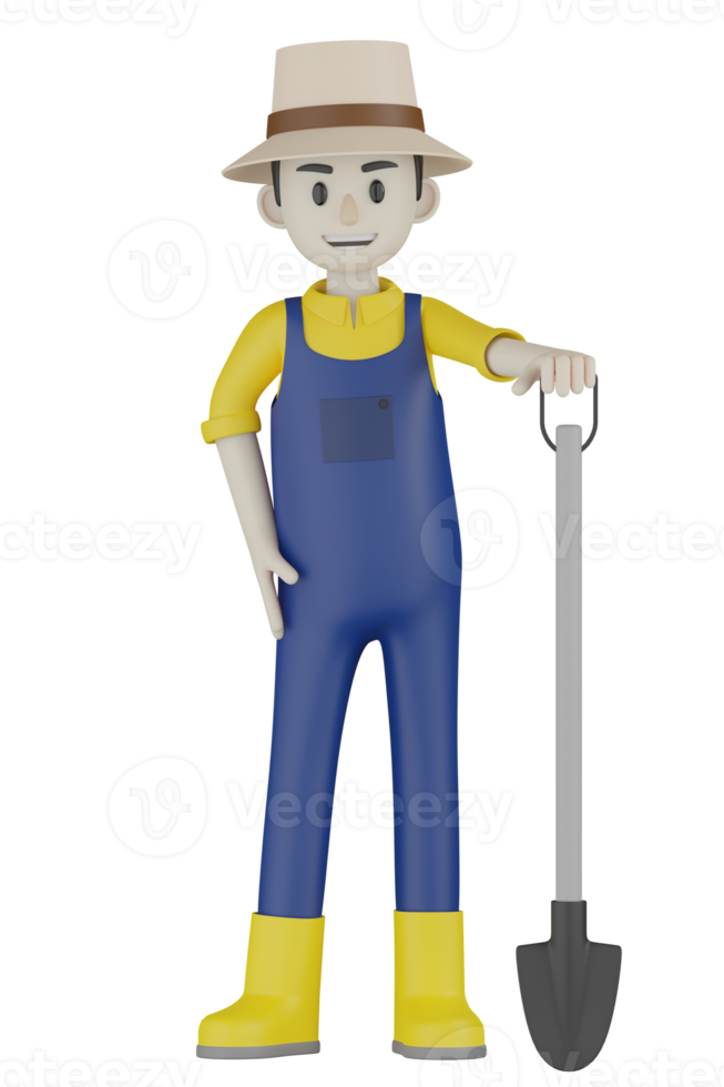 3d Isolated Gardener in blue and yellow clothes png