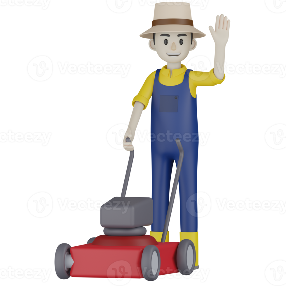 3d Isolated  Gardener in blue and yellow clothes png