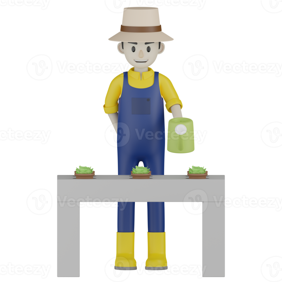 3d Isolated  Gardener in blue and yellow clothes png