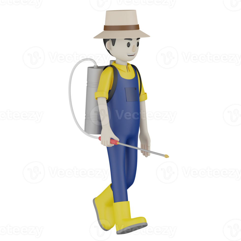 3d Isolated  Gardener in blue and yellow clothes png