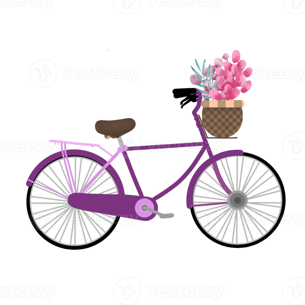 illustration de vélo avec bouquet de fleurs png