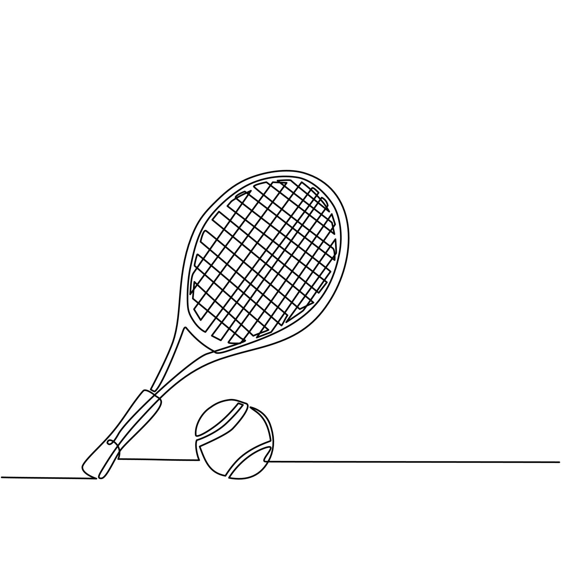 Continuous one line drawing tennis racket and ball equipment for