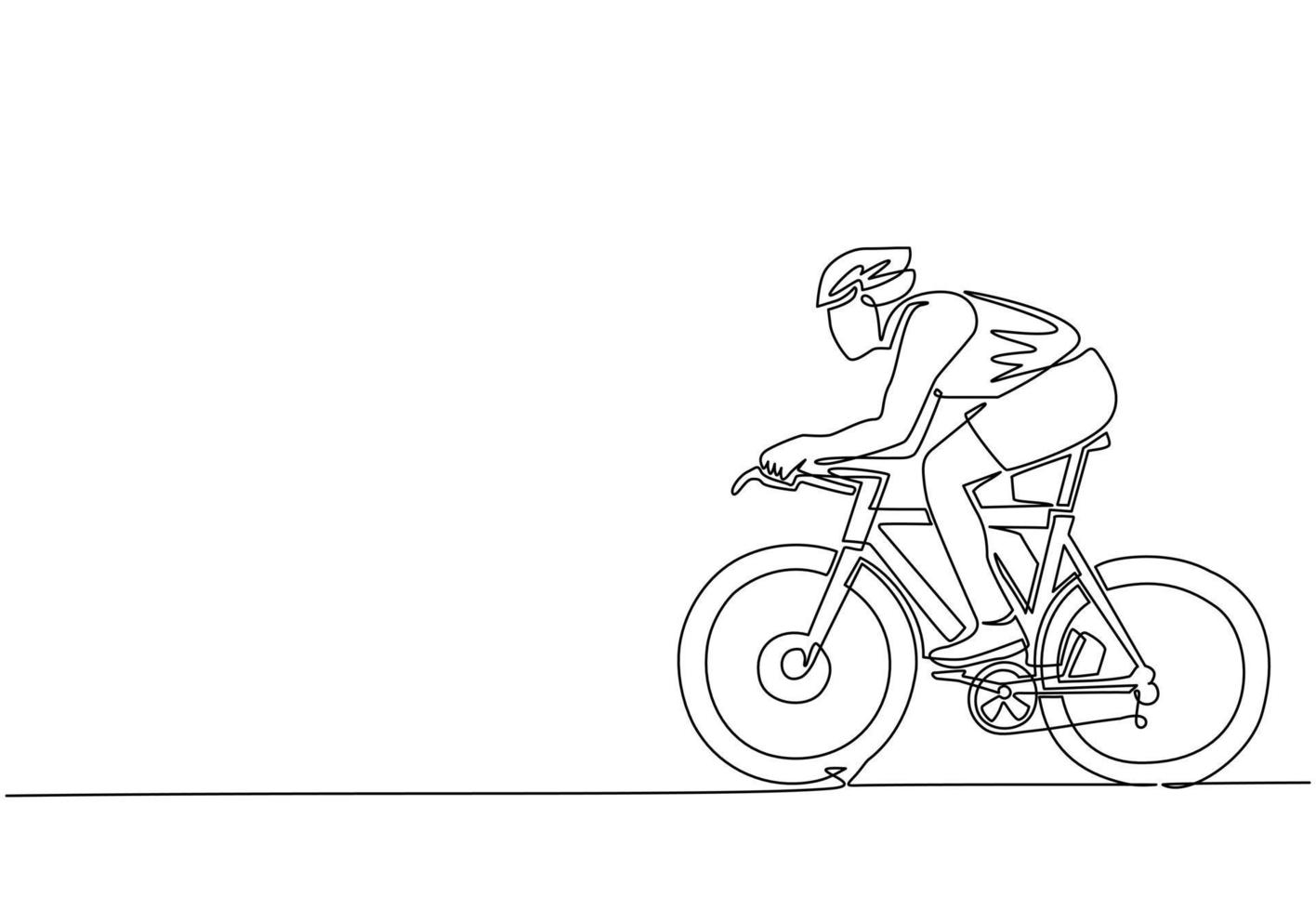 Single continuous line drawing young energetic man bicycle racer improve his speed at training session. Racing cyclist concept. Healthy cycling sport event. Dynamic one line draw graphic design vector