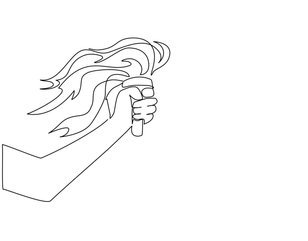 Single continuous line drawing torch in hand. Torch flat icon isolated on white background. Peaceful fire of freedom, equality and brotherhood. Victory in competitions. One line draw design vector