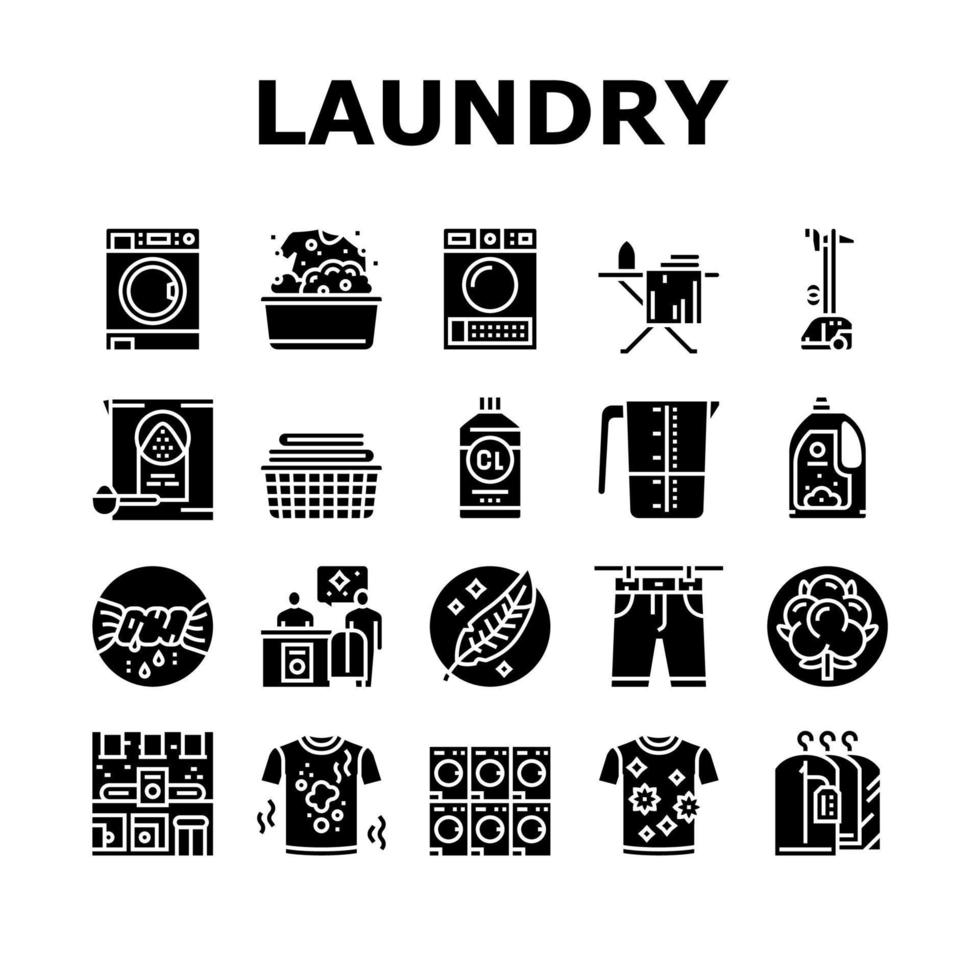 Laundry Service Washing Clothes Icons Set Vector