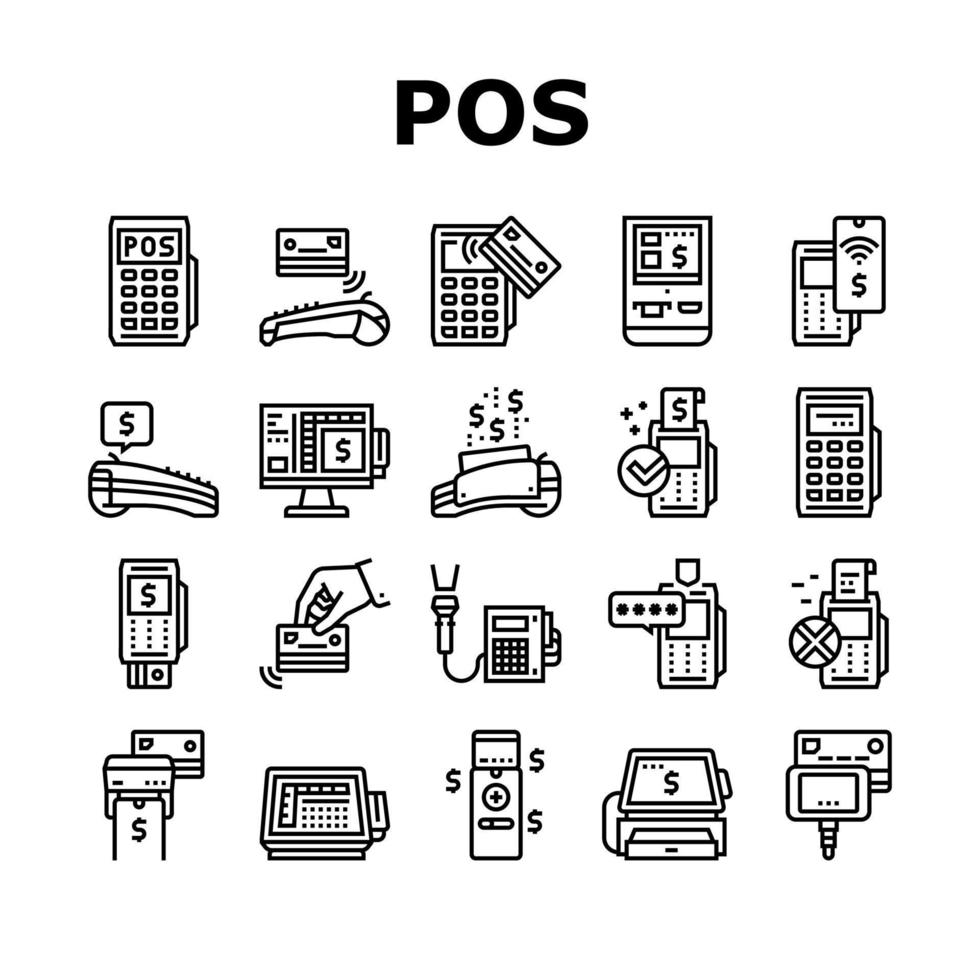 Pos Terminal Device Collection Icons Set Vector