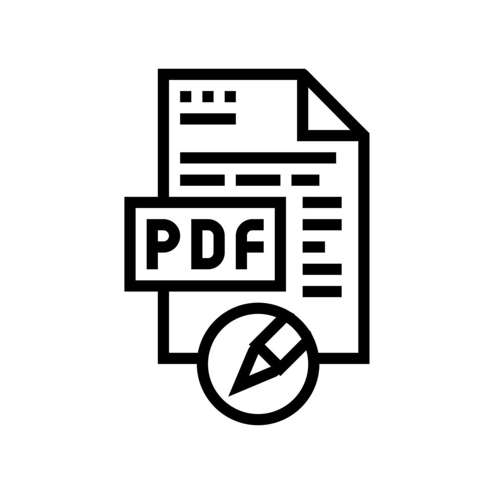 writing and editing pdf file line icon vector illustration