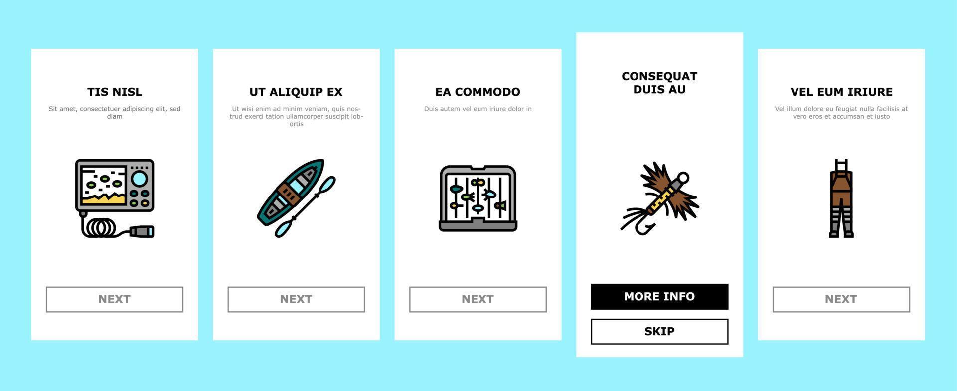 Fishing Shop Products Onboarding Icons Set Vector