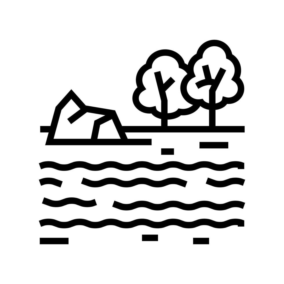 río paisaje línea icono vector ilustración