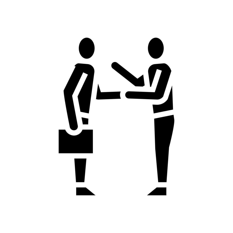 businesspeople greeting and discussing glyph icon vector illustration