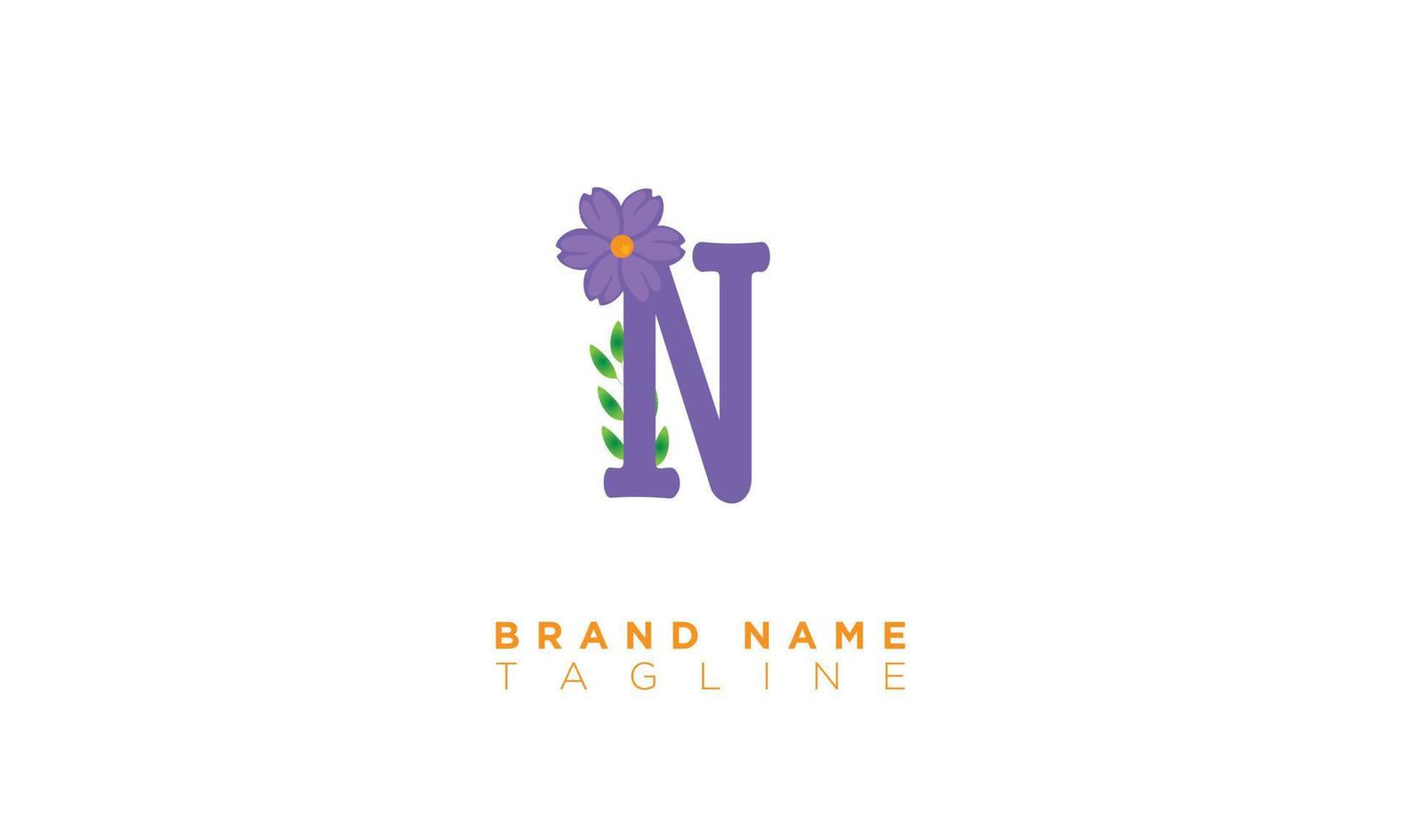 N With Flower Alphabet letters Initials monogram logo vector