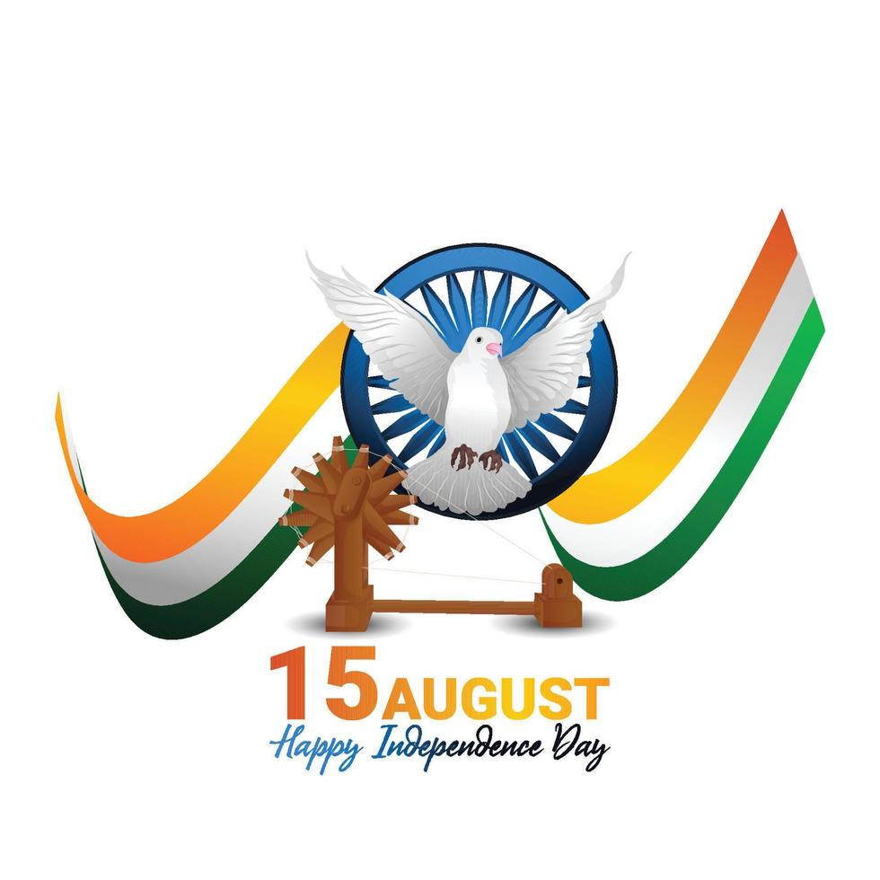 15 august text with ashok chakra and indian tricolor flag vector