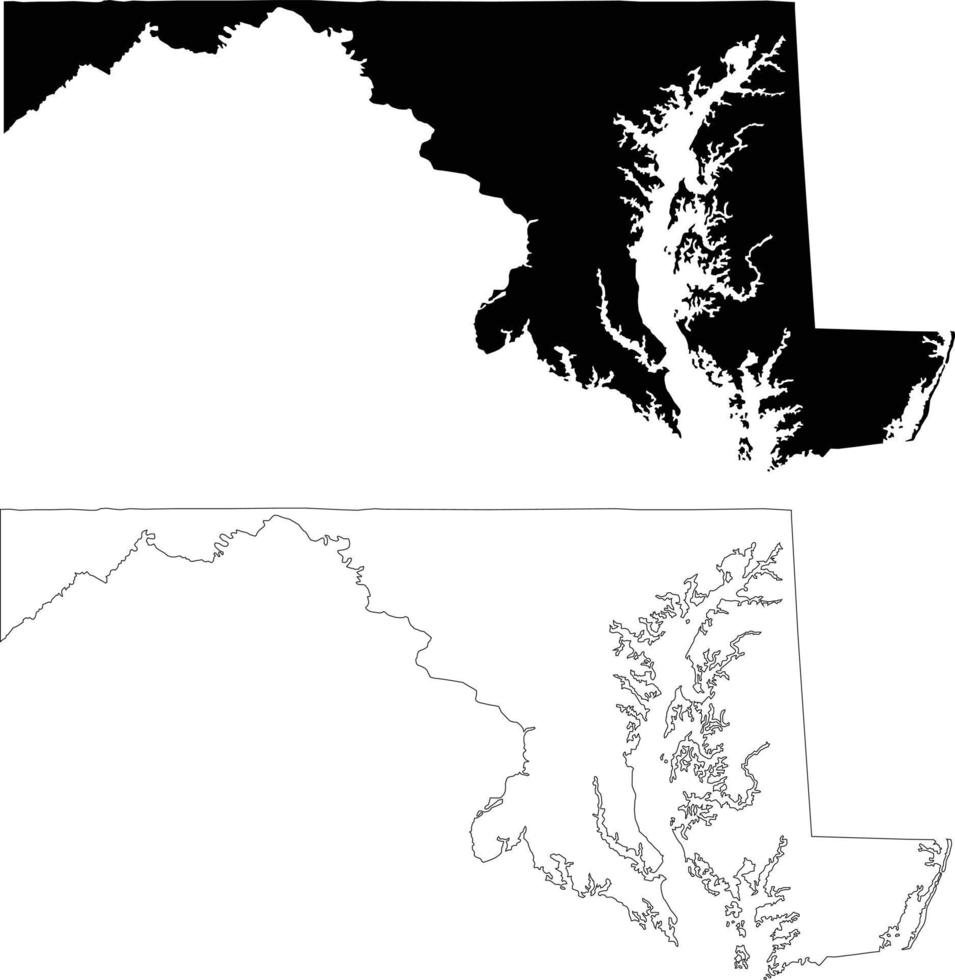 mapa negro del estado de Maryland sobre fondo blanco. mapa vectorial detallado alto del estado estadounidense de maryland. estilo plano vector