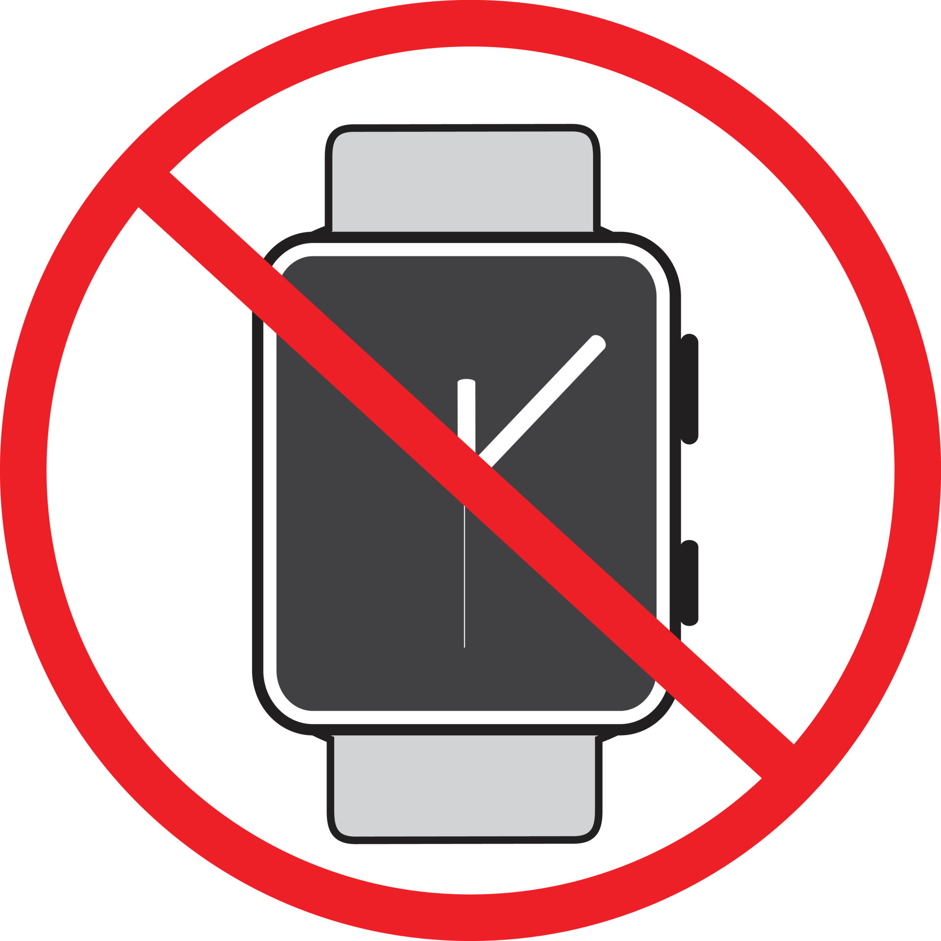 Forbidden sign with watch icon on white background. Not allow no wrist