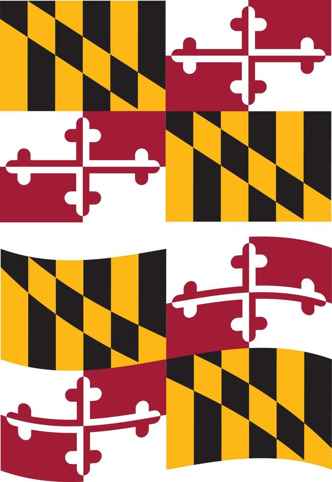 bandera de maryland sobre fondo blanco. señal de bandera ondeante de maryland. bandera del estado de maryland de los estados unidos. estilo plano vector