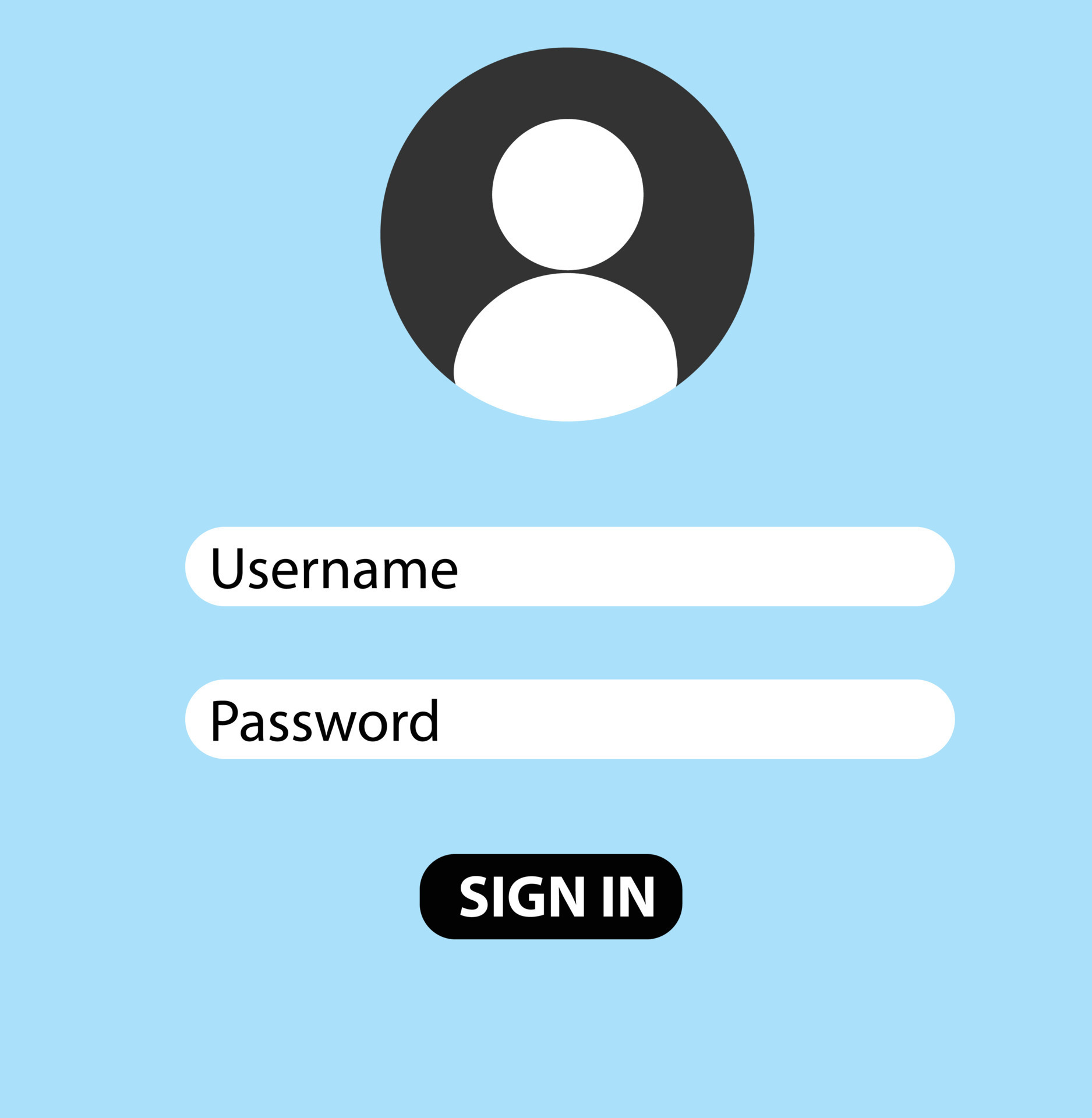 Username and password to login. login screen sign. sign in screen ...