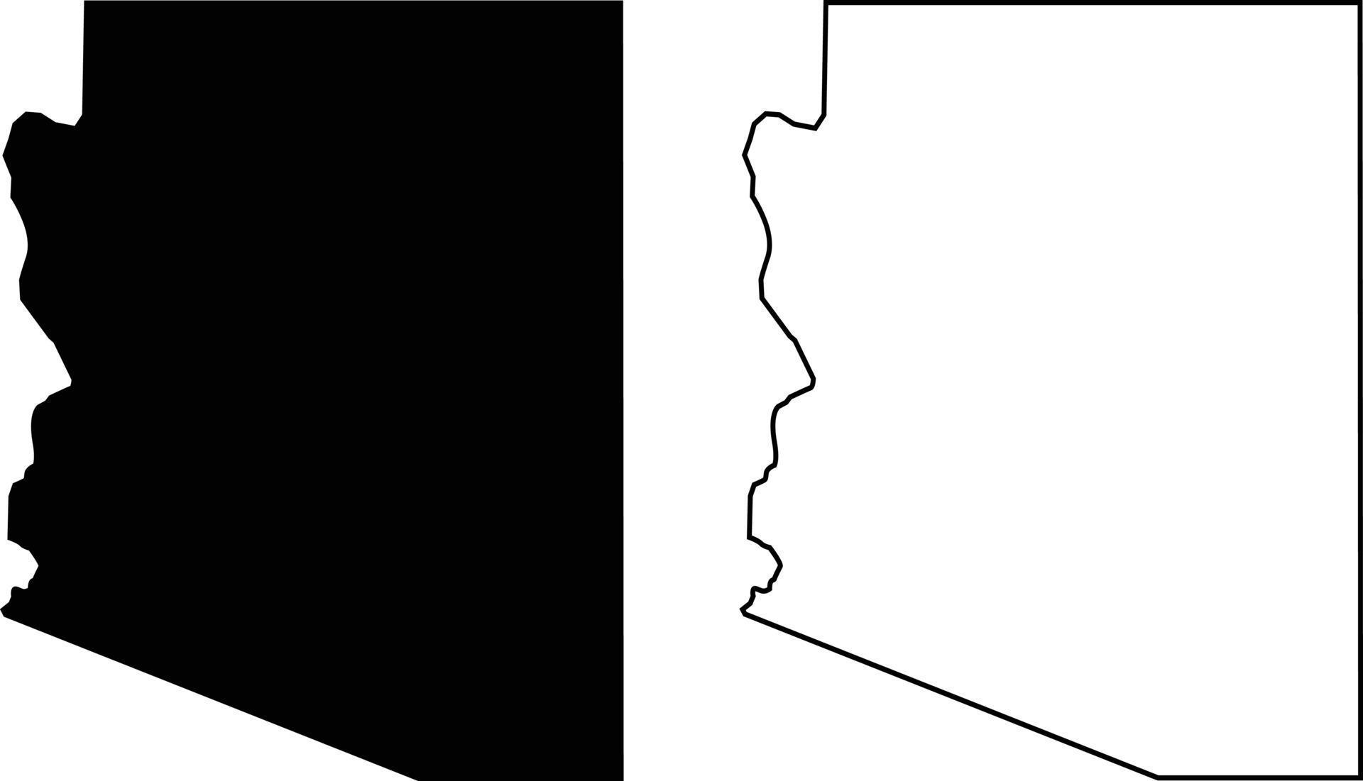 Arizona map silhouette on white - Arizona Map Silhouette On White Background United State Of America Country Map Black Outline State Usa Arizona Flat Style Vector