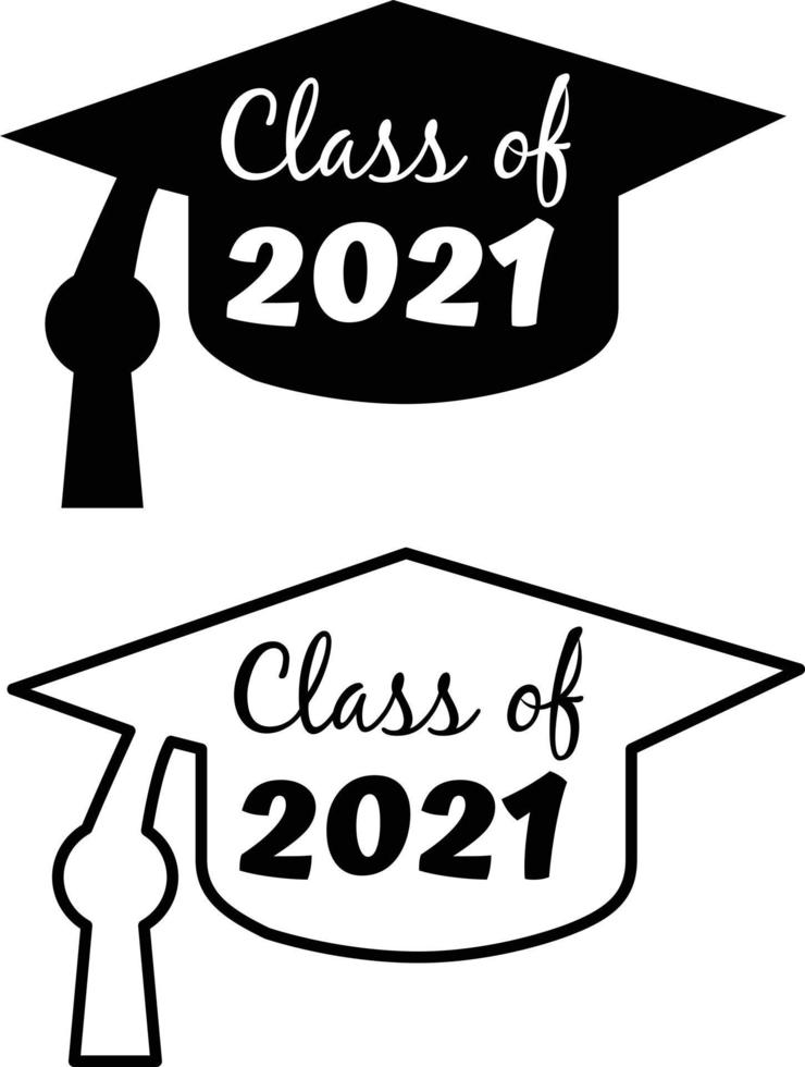 Class of 2021 Black Graduation Cap. Class of 2021 sign. flat style. vector