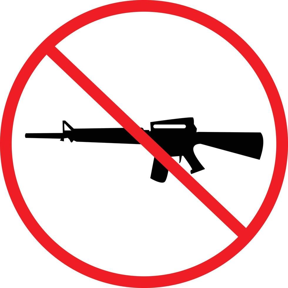 silueta blanca y roja sin pistola. no se permiten armas de fuego. prohibición del símbolo del arma. estilo plano vector