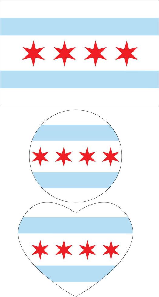 bandera de chicago sobre fondo blanco. símbolo de la ciudad de chicago. símbolo de la bandera de chicago illinois. estrella roja y rayas azules estados unidos. estilo plano vector