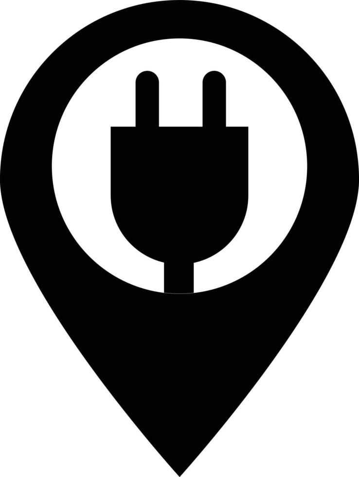 Icono de pin de mapa de estación de carga de coche eléctrico sobre fondo blanco. enchufe eléctrico y señal de puntero de mapa. símbolo de la estación de carga. estilo plano vector