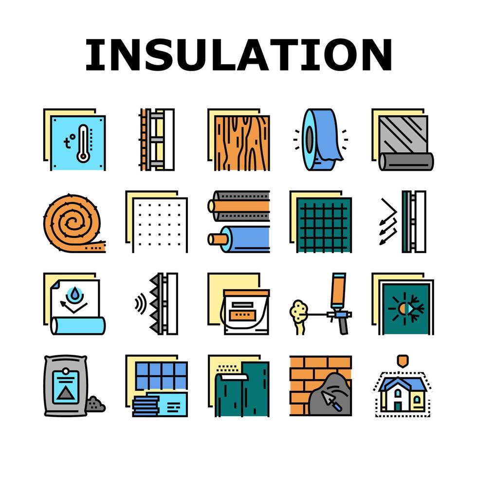 Insulation Building Collection Icons Set Vector
