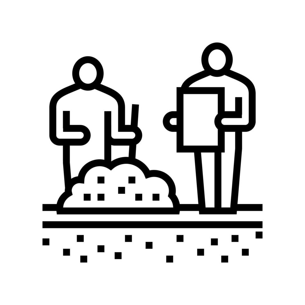 worker shovel soil for analyzing line icon vector illustration