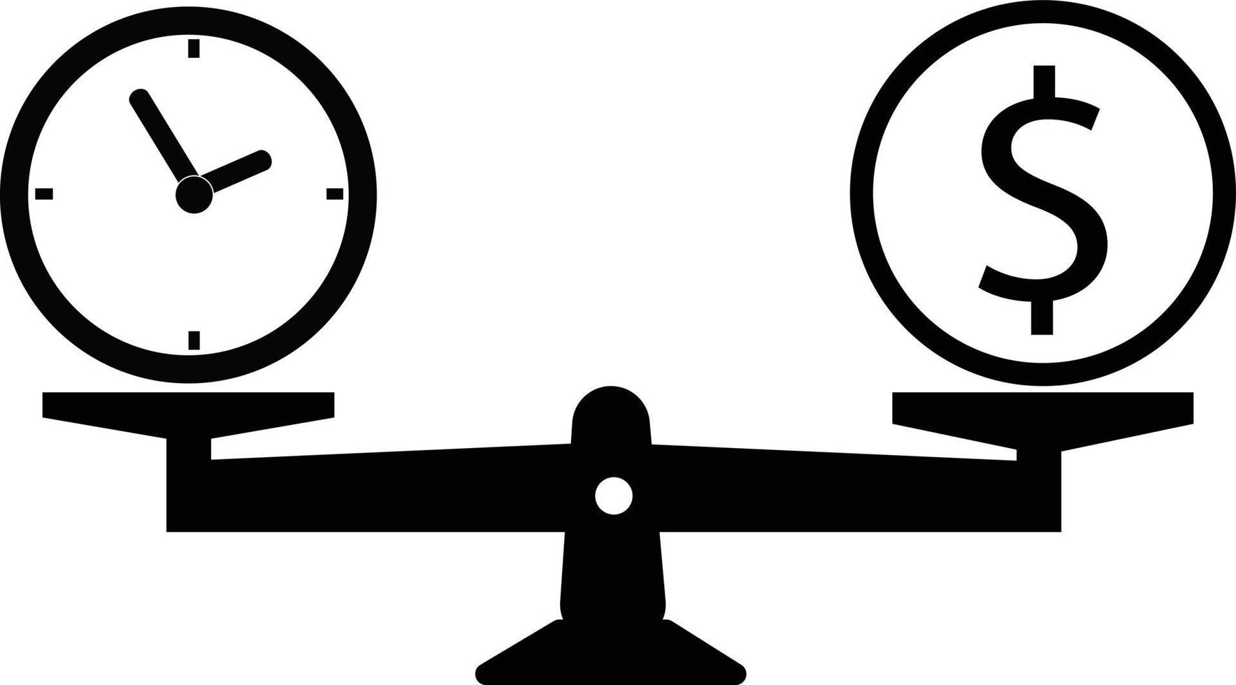 time is money on scales icon. scale balance weighing money and time sign. flat style. vector