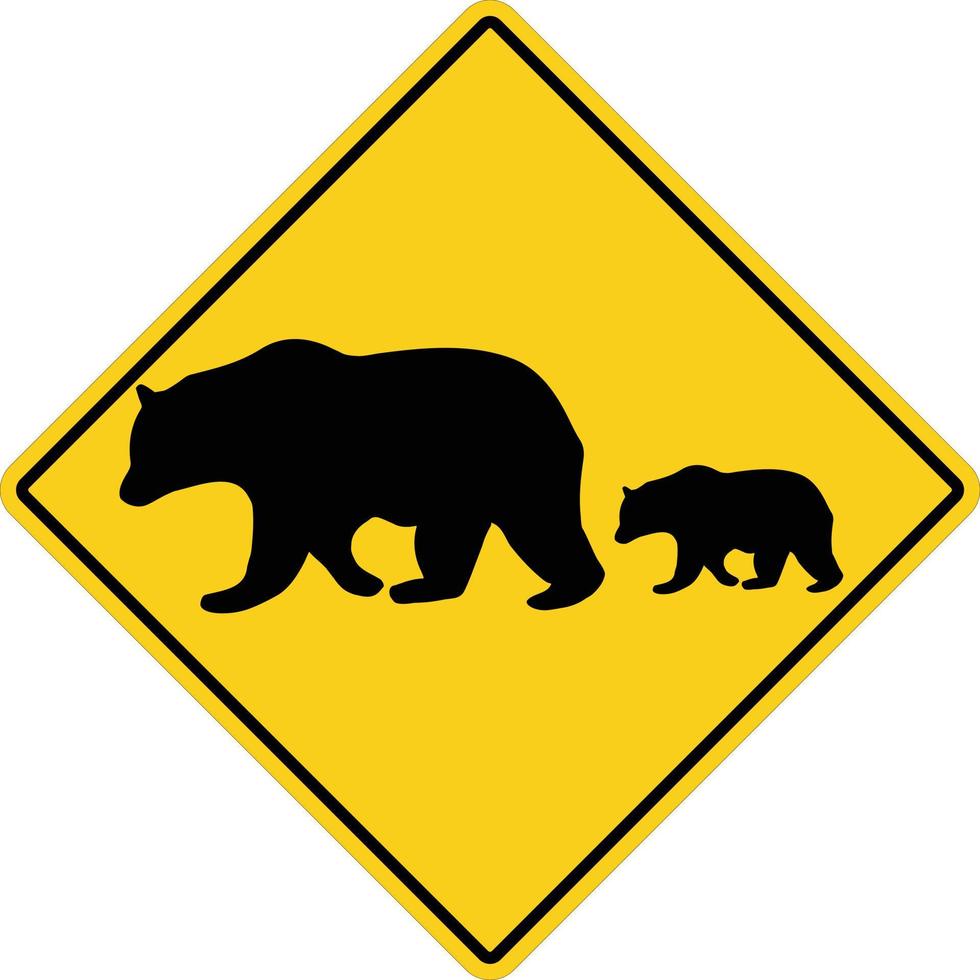 Bear Crossing on white background. yellow road sign attention animal bear sign. Bear warning symbol. flat style. vector